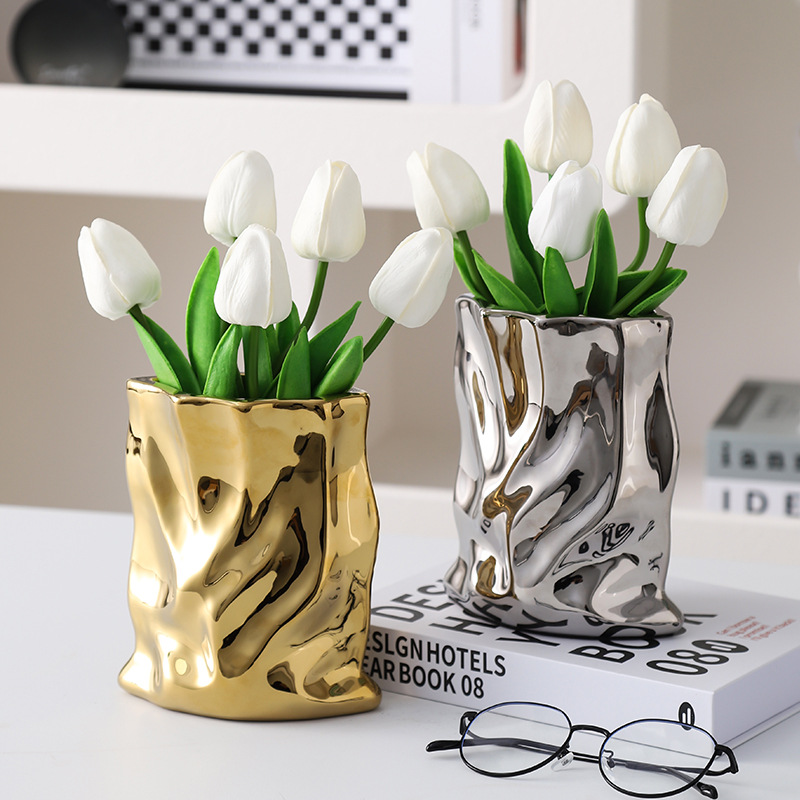 Home Office Form - Vase irrégulier en céramique nordique, galvanoplastie,