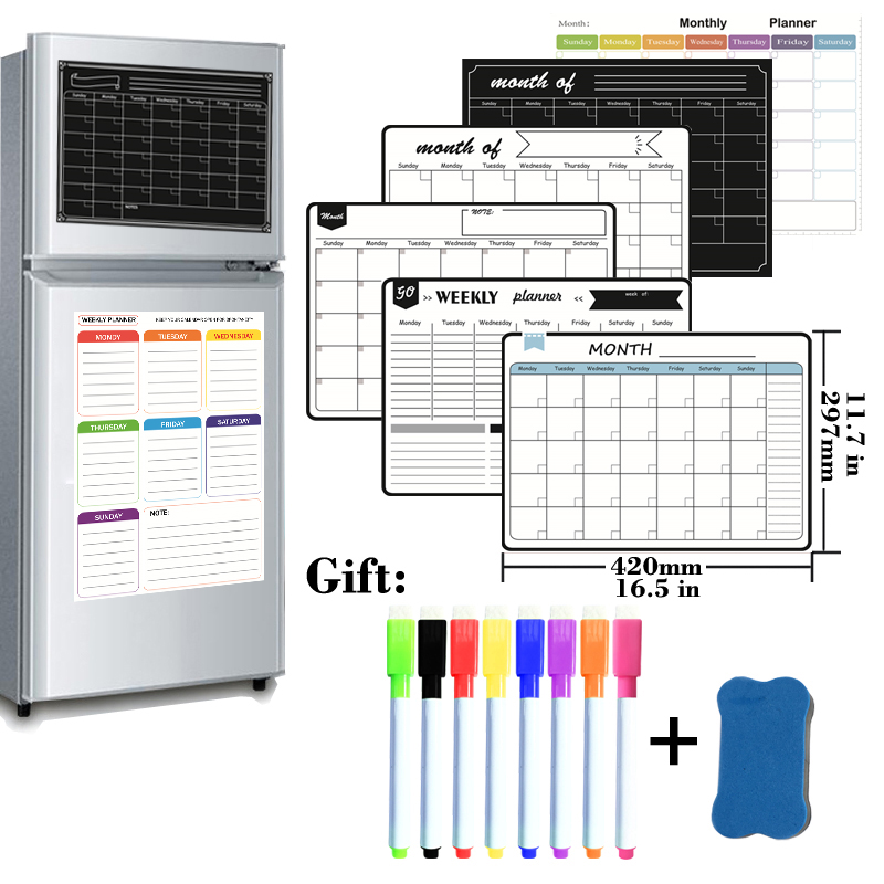 Magnetic Calendar Board - Planificateur hebdomadaire mensuel magnétique format A3,