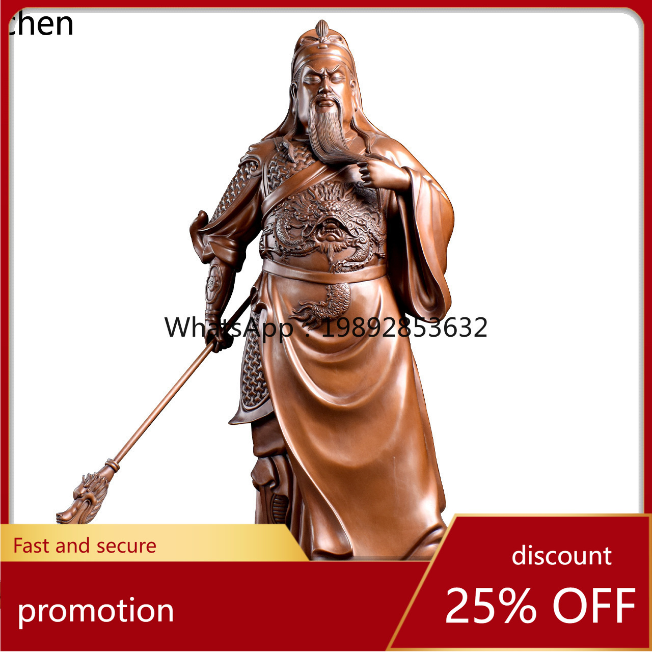 Home Office Ye - Figurine Guan Gong en Cuivre Rouge