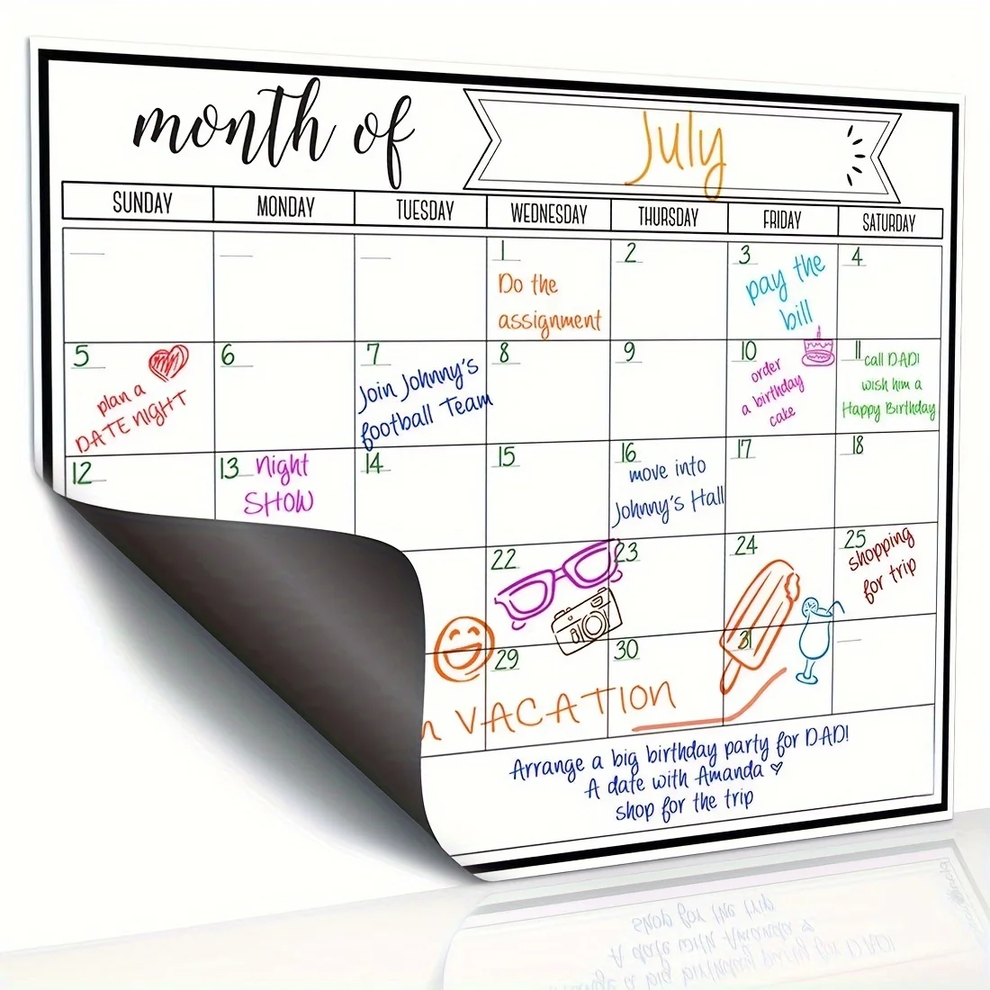 Magnetic Calendar Board - Tableau blanc magnétique de calendrier mensuel,