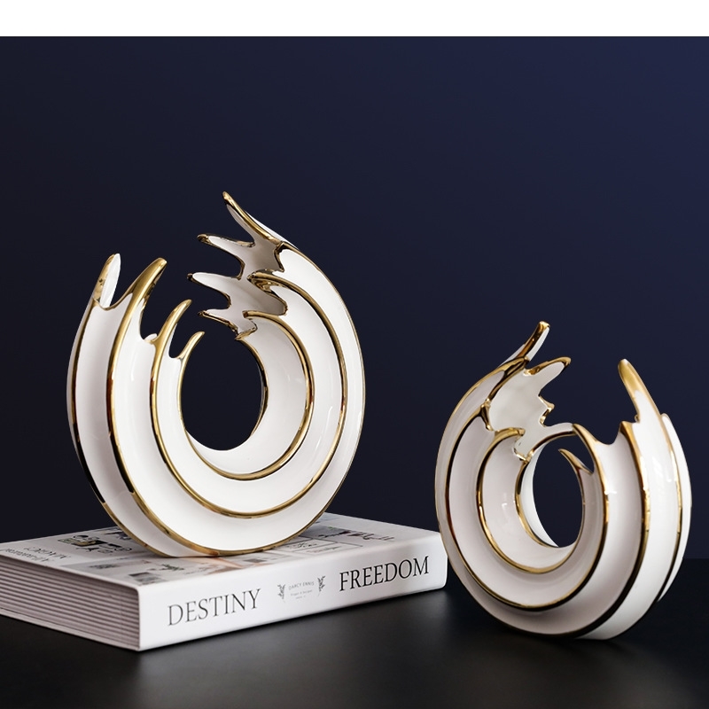 Home Office Form - Vase rond en céramique or blanc
