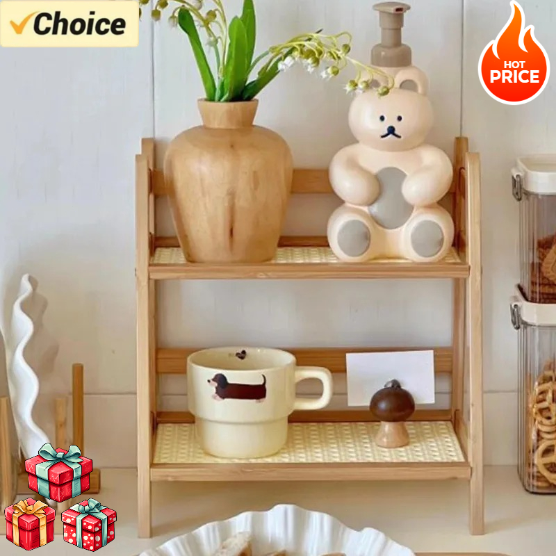 Desktop Organizer Bamboo - Étagère de rangement à 2 niveaux