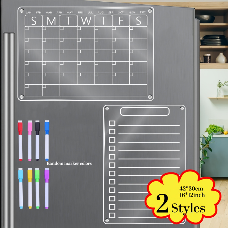 Magnetic Calendar Board - Calendrier magnétique en acrylique pour réfrigérateur,